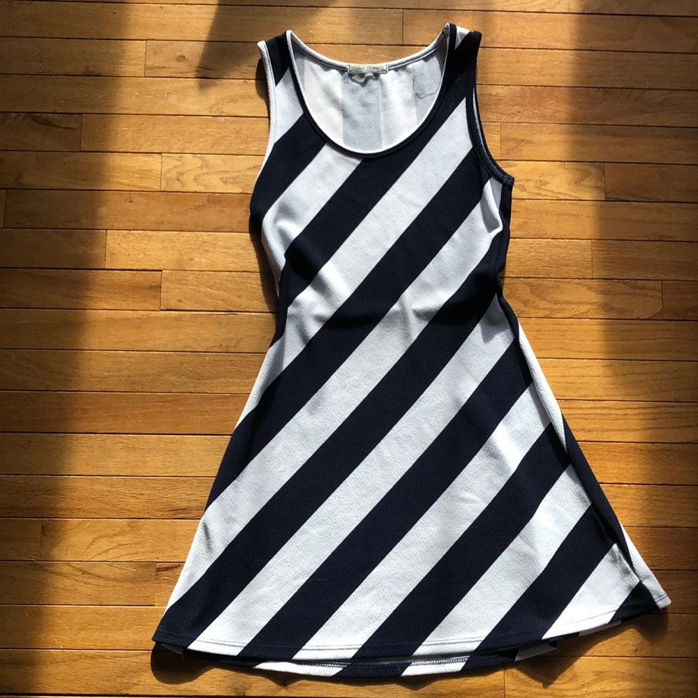 One Story: navy and white striped tank dress